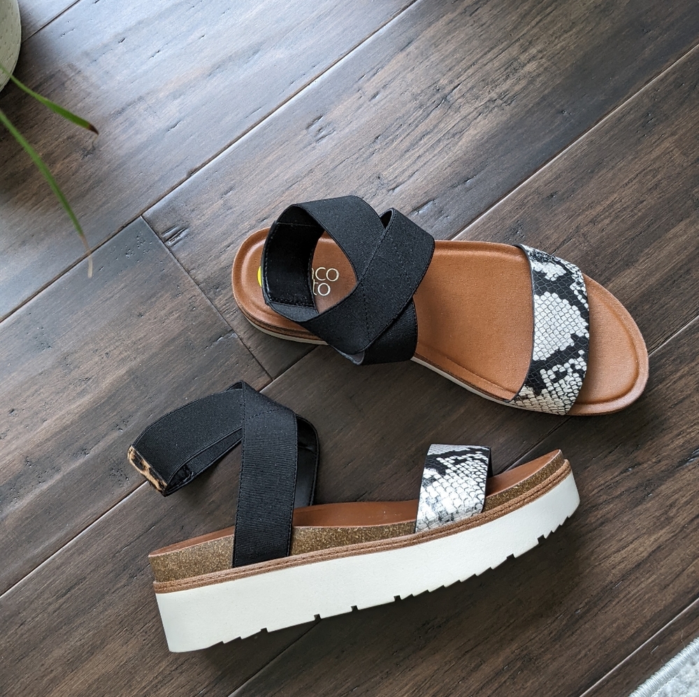 Franco Sarto Cowhide & Snake Print Platform Sandals